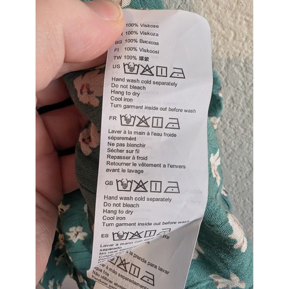 Billabong Teal Green Floral Off Shoulder Wrap Dress Puff Sleeve Rayon Womens L - Picture 7 of 16